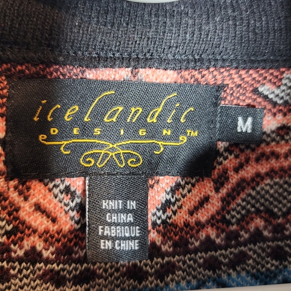 Icelandic Wool Blend 1/2 Zip Black Blue Pink Pull Over Sweater Size Medium - Picture 12 of 14